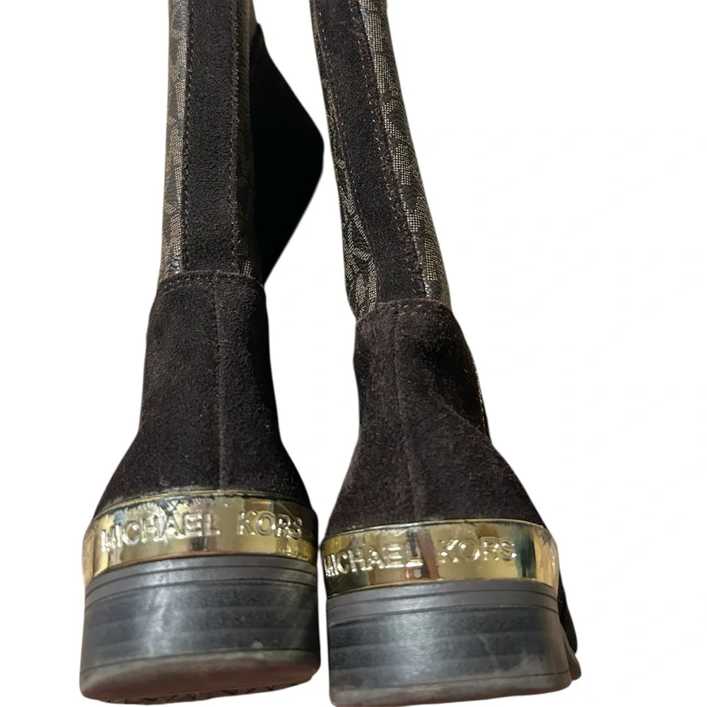 Michael Kors Girl’s Finley Makysa Brown Leather & Suede Boots